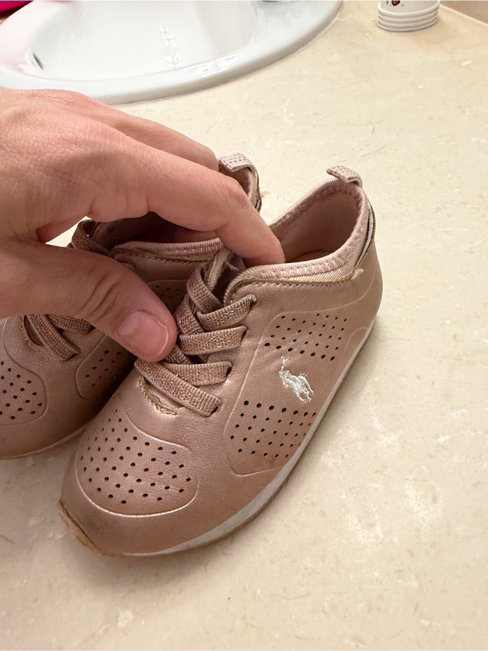 Ralph Lauren Rose-Tone Leather Lace-Up Sneakers - Picture 3 of 6